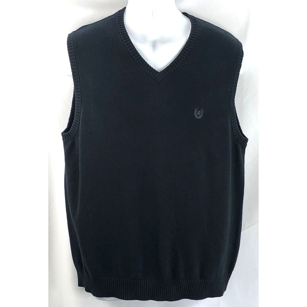 Ralph Lauren Chaps Sweater Vest M Blk V Neck Cotton Academia Preppy Country Club